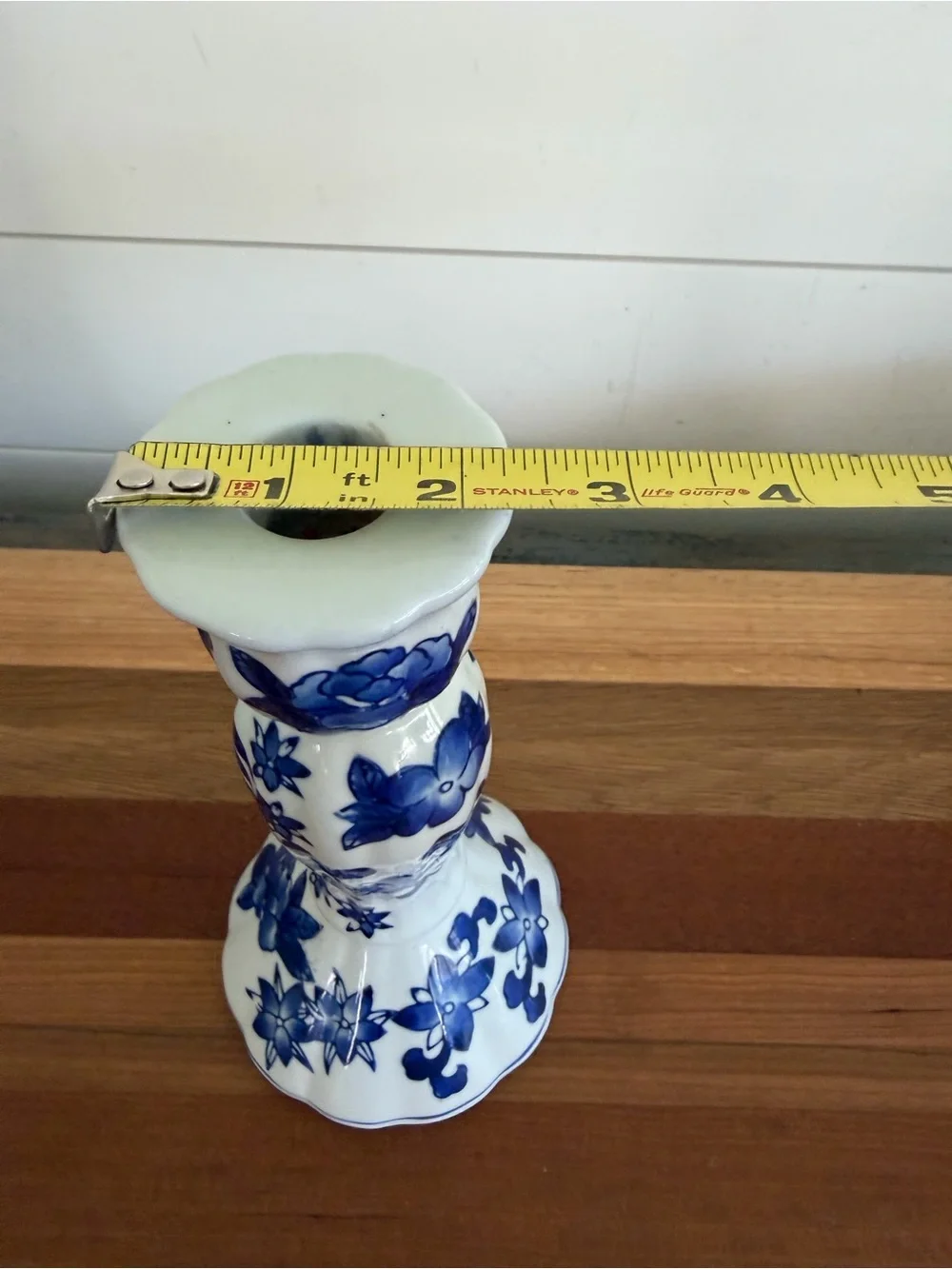 Vintage Candle Holder Cobalt Blue Porcelain Floral Design